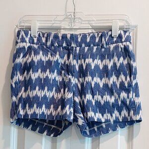 J. Crew Blue/White Ikat Zig Zag Shorts Women's Size 00